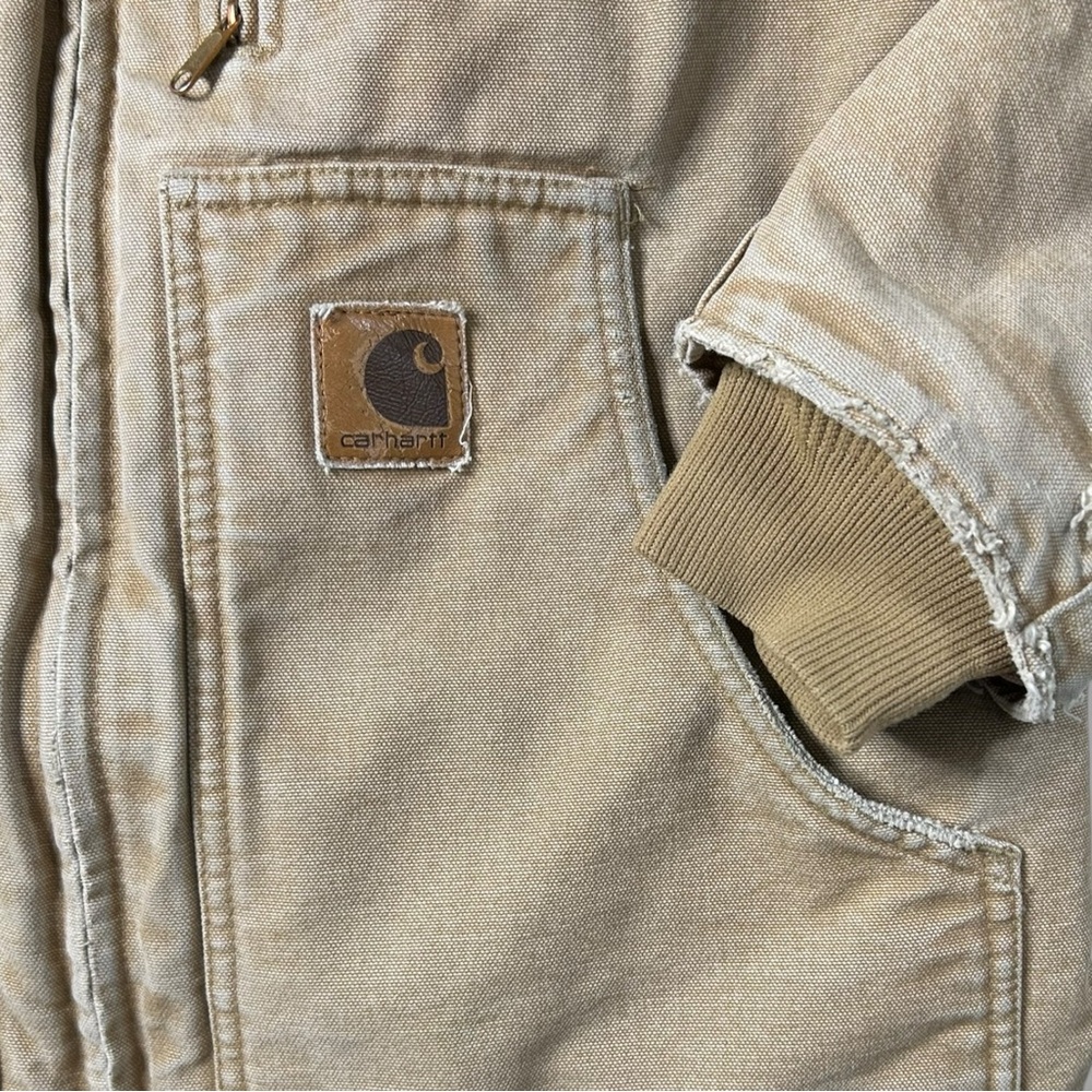 Vintage Carhartt Duck Jacket Sherpa Lined Distressed Workwear Coat L - Picture 9 of 16